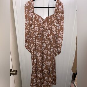 Brown dress with light pink flowers